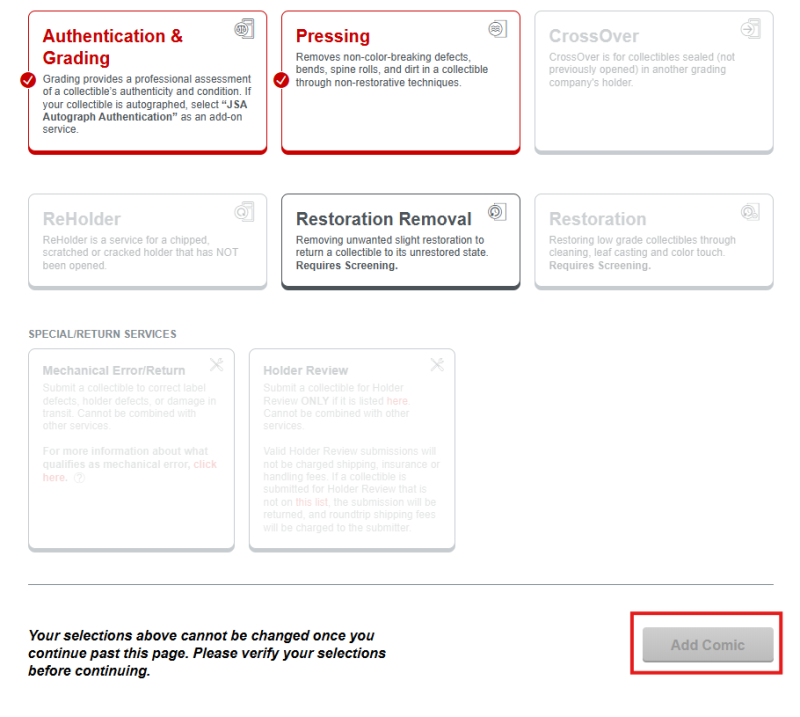 Add Comic Button Greyed Out on Submission Form - Ask CGC - CGC Comic ...