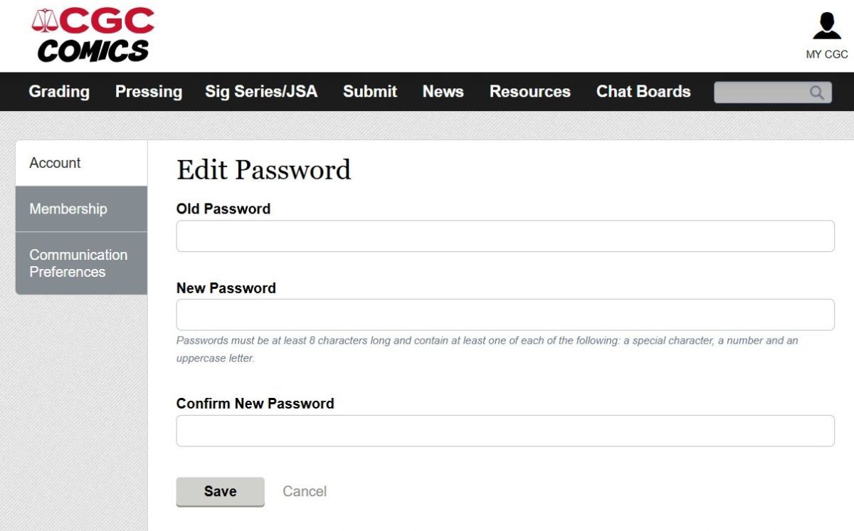 Unable to change password - Comics General - CGC Comic Book Collectors ...
