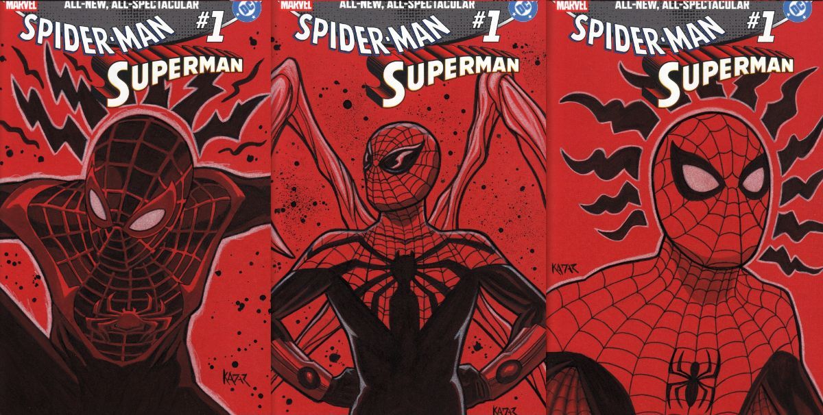 Spider-Man/Superman #1 painted sketch coves by Frank Kadar - Sales